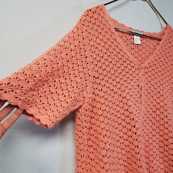 Vintage Crochet Muted Coral/Peach Knit Cardigan - Picture 3 of 6